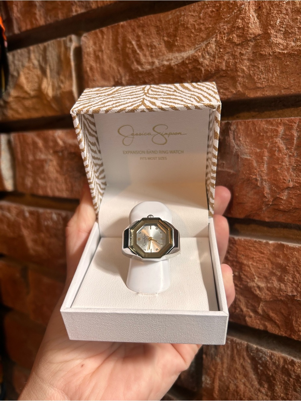 Jessica Simpson Two-Tone Silver and Gold Octagon Ring Watch NWT